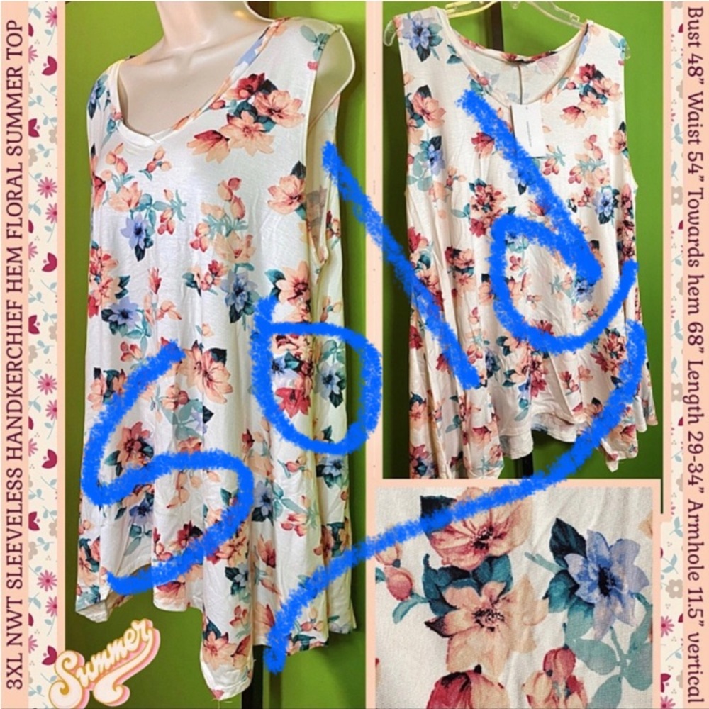 3X NWT NIB FLORAL TUNIC ASYM HEM SPRING SUMMER BEIGE PLUS SIZE FASHION